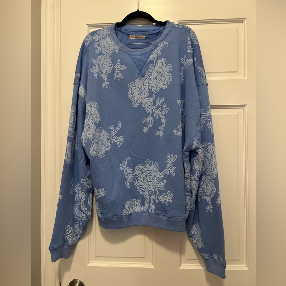 NWOT We The Free Blue and White Floral Crewneck Sweater